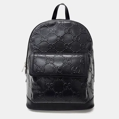 Pre-owned Gucci Black Leather Gg Embossed Backpack