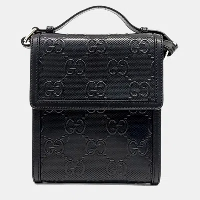 Pre-owned Gucci Black Leather Gg Embossed Messenger Bag