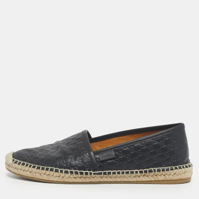 Pre-owned Gucci Black Leather Gg Espadrille Flats Size 38.5