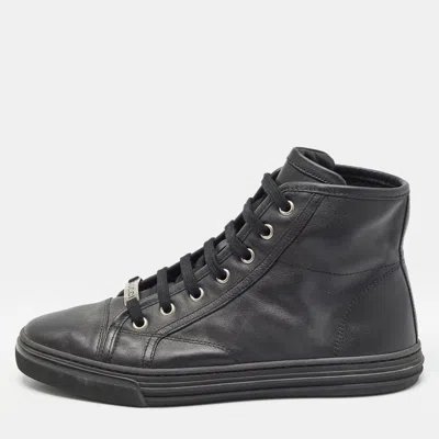 Pre-owned Gucci Black Leather Gg High Top Sneakers Size 36.5