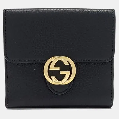 Pre-owned Gucci Black Leather Gg Interlocking Medium Wallet