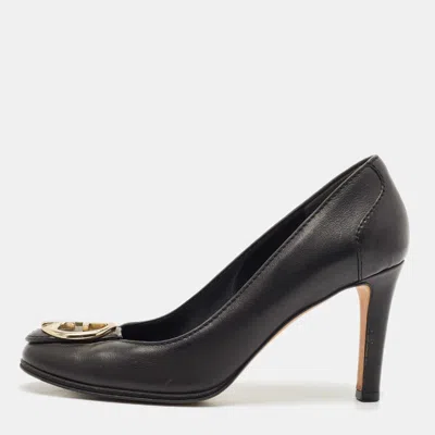 Pre-owned Gucci Black Leather Gg Interlocking Pumps Size 38