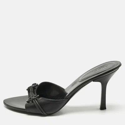 Pre-owned Gucci Black Leather Gg Interlocking Slide Sandals Size 36.5