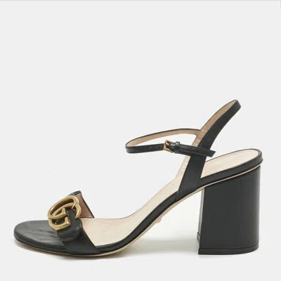 Pre-owned Gucci Black Leather Gg Marmont Ankle Strap Sandals 38