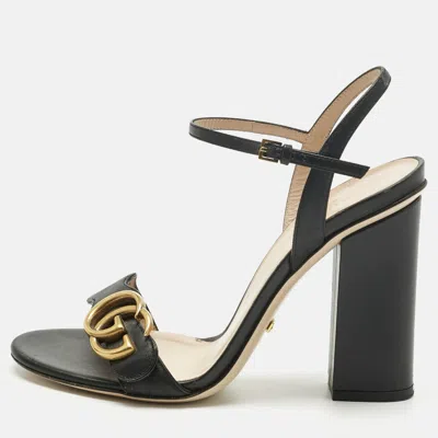 Pre-owned Gucci Black Leather Gg Marmont Ankle Strap Sandals Size 36.5