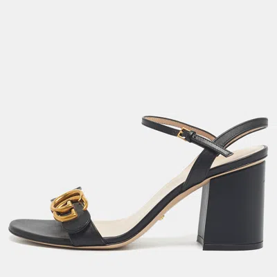 Pre-owned Gucci Black Leather Gg Marmont Ankle Strap Sandals Size 37