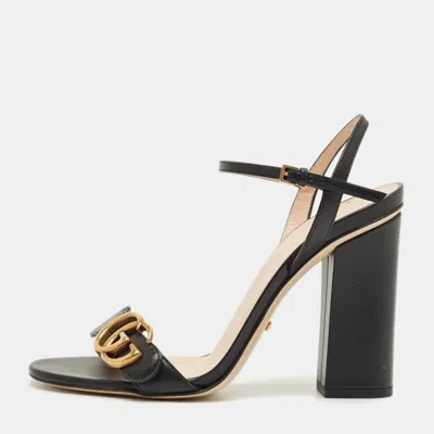 Pre-owned Gucci Black Leather Gg Marmont Ankle Strap Sandals Size 37