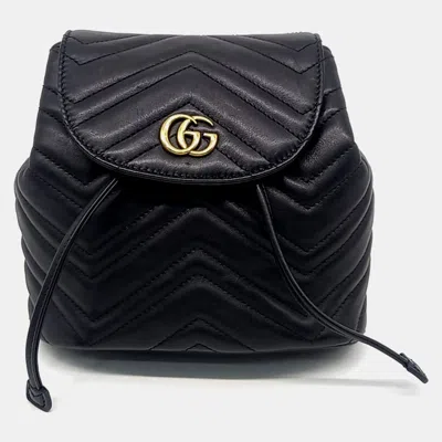 Pre-owned Gucci Black Leather Gg Marmont Backpack