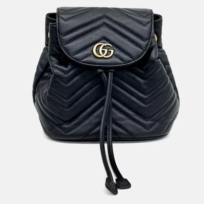 Pre-owned Gucci Black Leather Gg Marmont Backpack