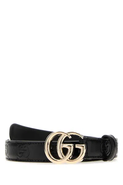 Gucci Black Leather Gg Marmont Belt In Pink