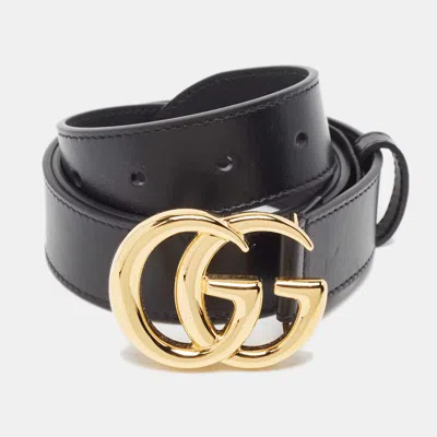 Pre-owned Gucci Black Leather Gg Marmont Belt 85 Cm