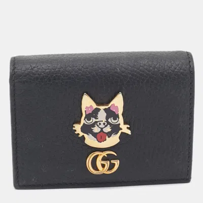 Pre-owned Gucci Black Leather Gg Marmont Bosco Card Case