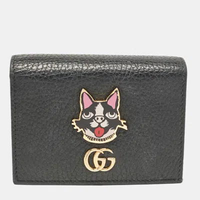 Pre-owned Gucci Black Leather Gg Marmont Bosco Card Case