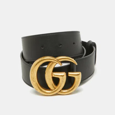 Pre-owned Gucci Black Leather Gg Marmont Buckle Belt 75cm