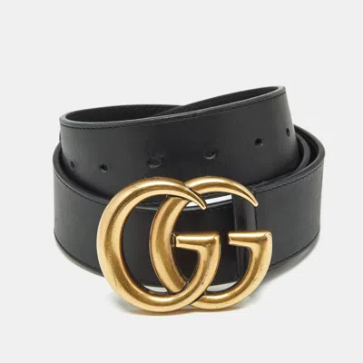 Pre-owned Gucci Black Leather Gg Marmont Buckle Belt 80 Cm