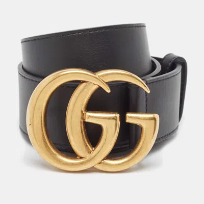 Pre-owned Gucci Black Leather Gg Marmont Buckle Belt 85 Cm