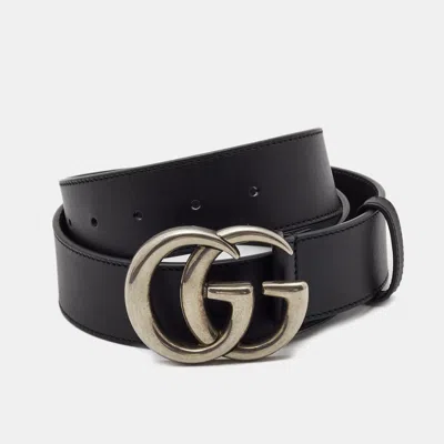 Pre-owned Gucci Black Leather Gg Marmont Buckle Belt 85cm