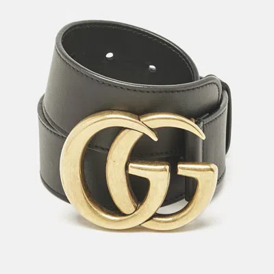 Pre-owned Gucci Black Leather Gg Marmont Buckle Belt 90 Cm
