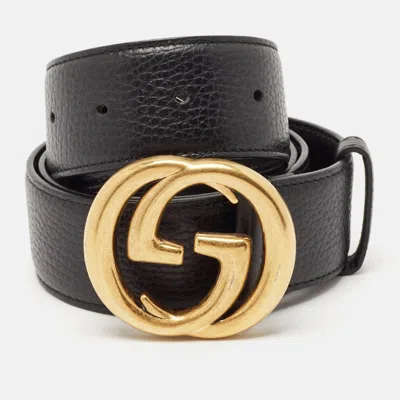 Pre-owned Gucci Black Leather Gg Marmont Buckle Belt 95cm