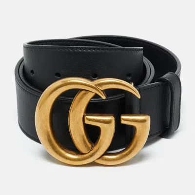 Pre-owned Gucci Black Leather Gg Marmont Buckle Belt 95cm