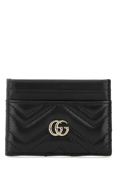 Gucci Black Leather Gg Marmont Card Holder