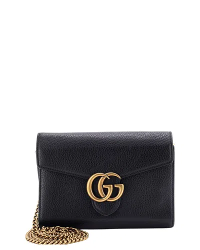 Pre-owned Gucci Black Leather Gg Marmont Chain Wallet Mini (authentic Pre-loved)