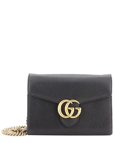 Pre-owned Gucci Black Leather Gg Marmont Chain Wallet Mini (authentic Pre-loved)