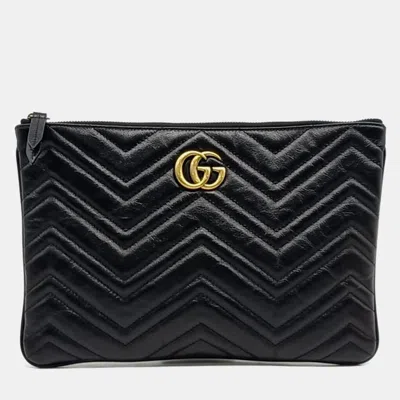 Pre-owned Gucci Black Leather Gg Marmont Clutch