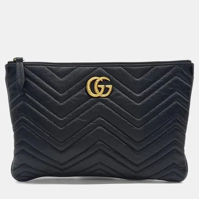 Pre-owned Gucci Black Leather Gg Marmont Clutch
