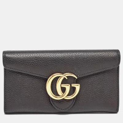 Pre-owned Gucci Black Leather Gg Marmont Continental Wallet