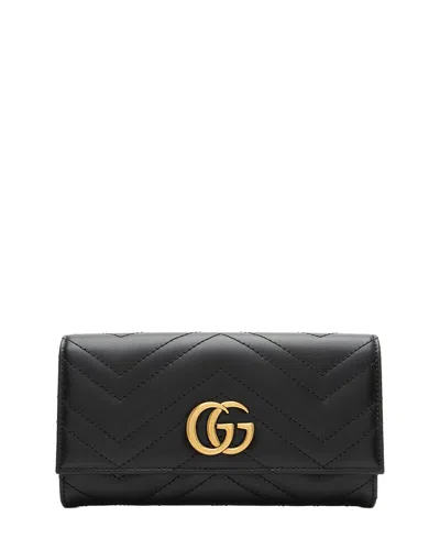 Gucci Black Leather Gg Marmont Continental Wallet (authentic Pre-loved)