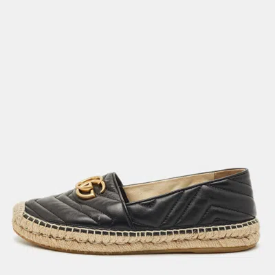 Pre-owned Gucci Black Leather Gg Marmont Espadrille Flats Size 37.5