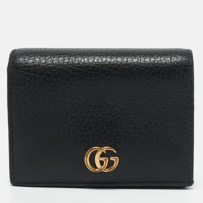 Pre-owned Gucci Black Leather Gg Marmont Flap Card Case