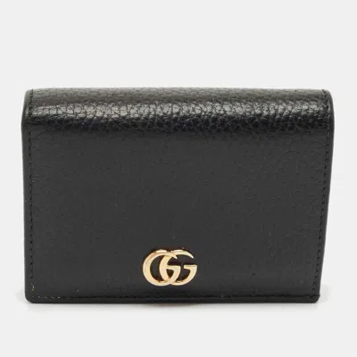 Pre-owned Gucci Black Leather Gg Marmont Flap Card Case