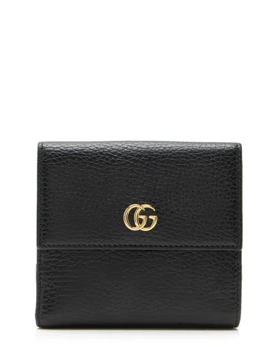 Pre-owned Gucci Black Leather Gg Marmont French Wallet (authentic Pre-loved)