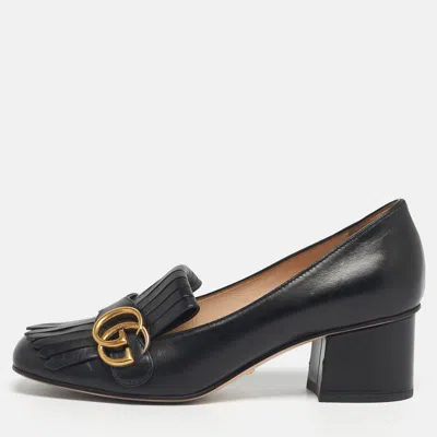 Pre-owned Gucci Black Leather Gg Marmont Fringe Loafer Pumps Size 37