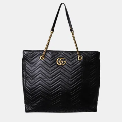 Pre-owned Gucci Black Leather Gg Marmont Matelassé Tote Bag