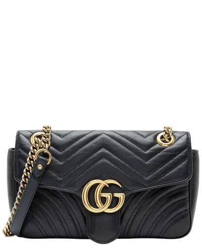 Gucci Black Leather Gg Marmont Medium Flap Bag (authentic Pre-loved)