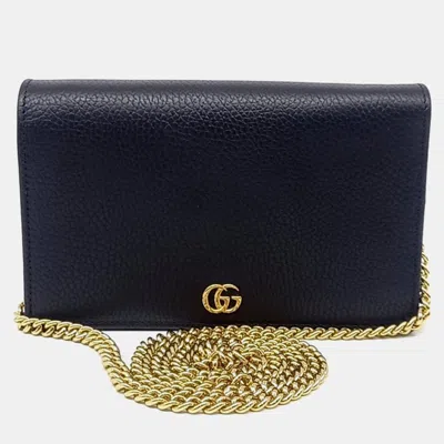 Pre-owned Gucci Black Leather Gg Marmont Mini Crossbody Bag