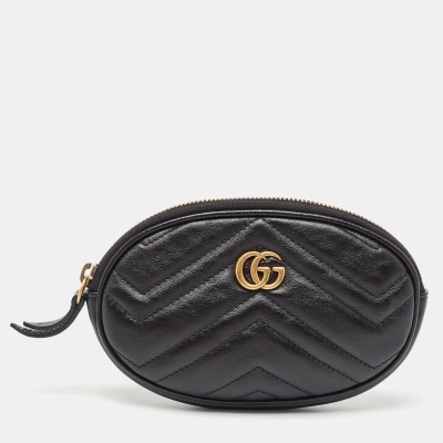 Pre-owned Gucci Black Leather Gg Marmont Pouch