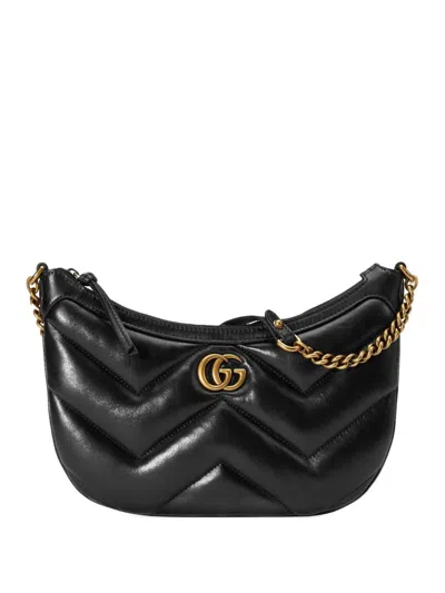 Gucci Black Leather Gg Marmont Shoulder Bag
