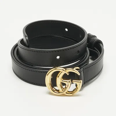 Pre-owned Gucci Black Leather Gg Marmont Slim Belt 90cm