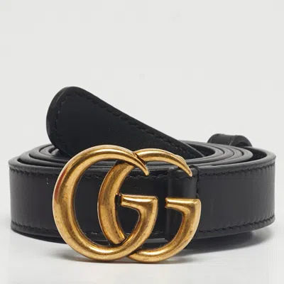 Pre-owned Gucci Black Leather Gg Marmont Slim Belt 90cm