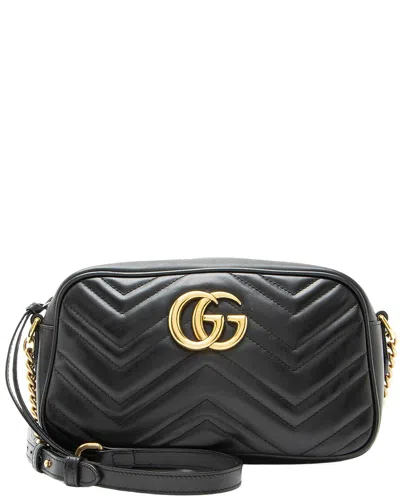 Pre-owned Gucci Black Leather Gg Marmont Small Camera Bag (authentic Pre-loved)