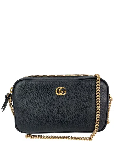 Gucci Black Leather Gg Marmont Super Mini Crossbody (authentic Pre-loved)