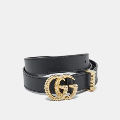 Pre-owned Gucci Black Leather Gg Marmont Torchon Buckle Belt 80 Cm