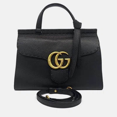 Pre-owned Gucci Black Leather Gg Marmont Tote And Shoulder Bag