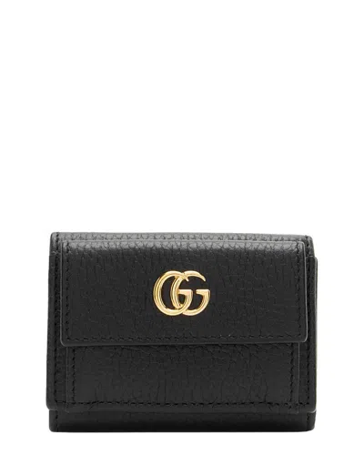 Gucci Black Leather Gg Marmont Trifold Wallet (authentic Pre-loved)