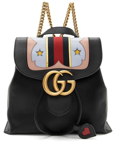 Gucci Black Leather Gg Marmont Web Heart Star Flap Chain Backpack (authentic  Pre-loved)