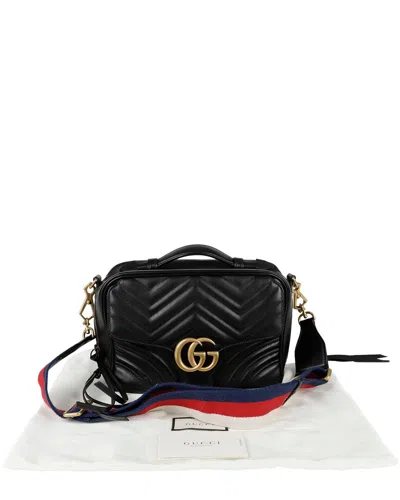 Gucci Black Leather Gg Marmont Web Strap Tote Shoulder Bag (authentic Pre-loved)